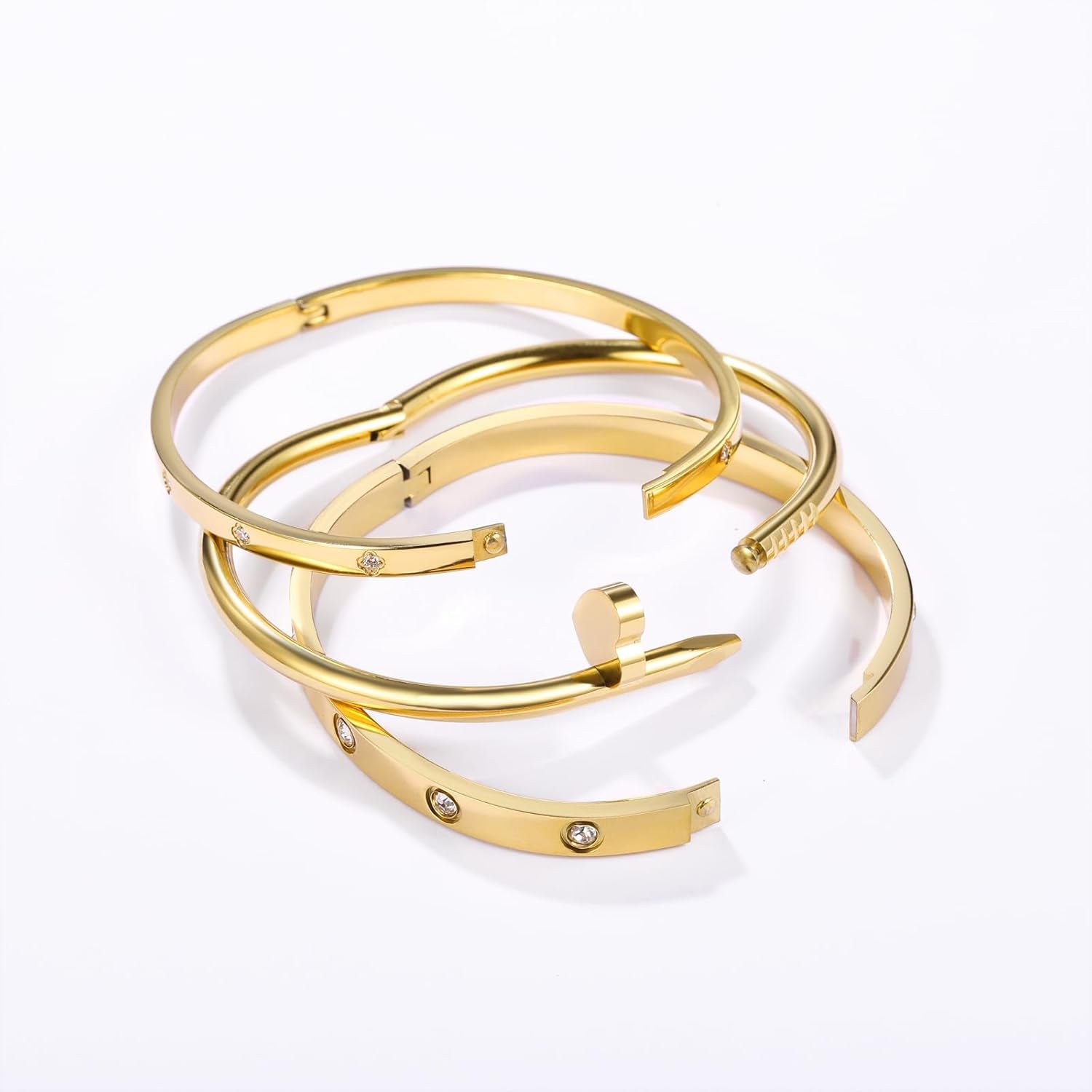 18K Gold Plated Stainless Steel Love Nail Bangle Bracelet Set Stackable Dupes Bangle Set for Love Trendy Jewelry