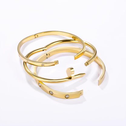 18K Gold Plated Stainless Steel Love Nail Bangle Bracelet Set Stackable Dupes Bangle Set for Love Trendy Jewelry