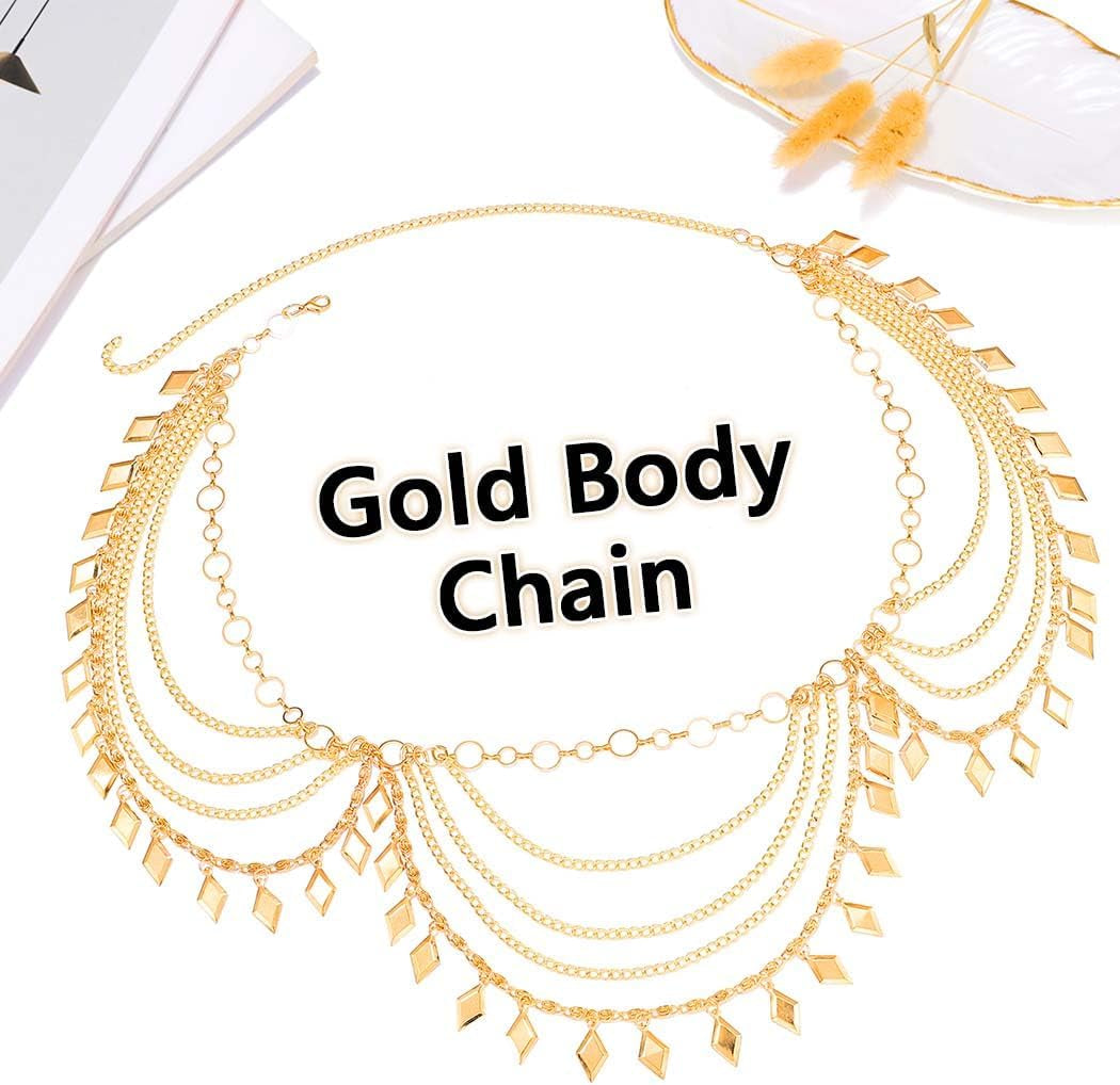 JEWEKY Gold Waist Chain Layered Belly Chains Rave Body Jewelry for Women