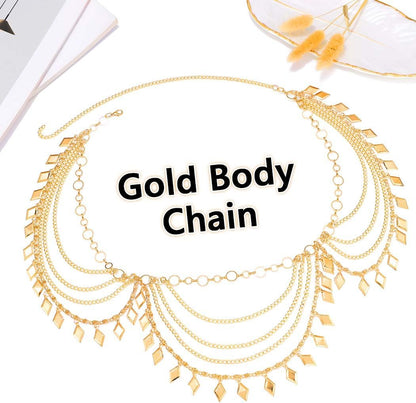 JEWEKY Gold Waist Chain Layered Belly Chains Rave Body Jewelry for Women