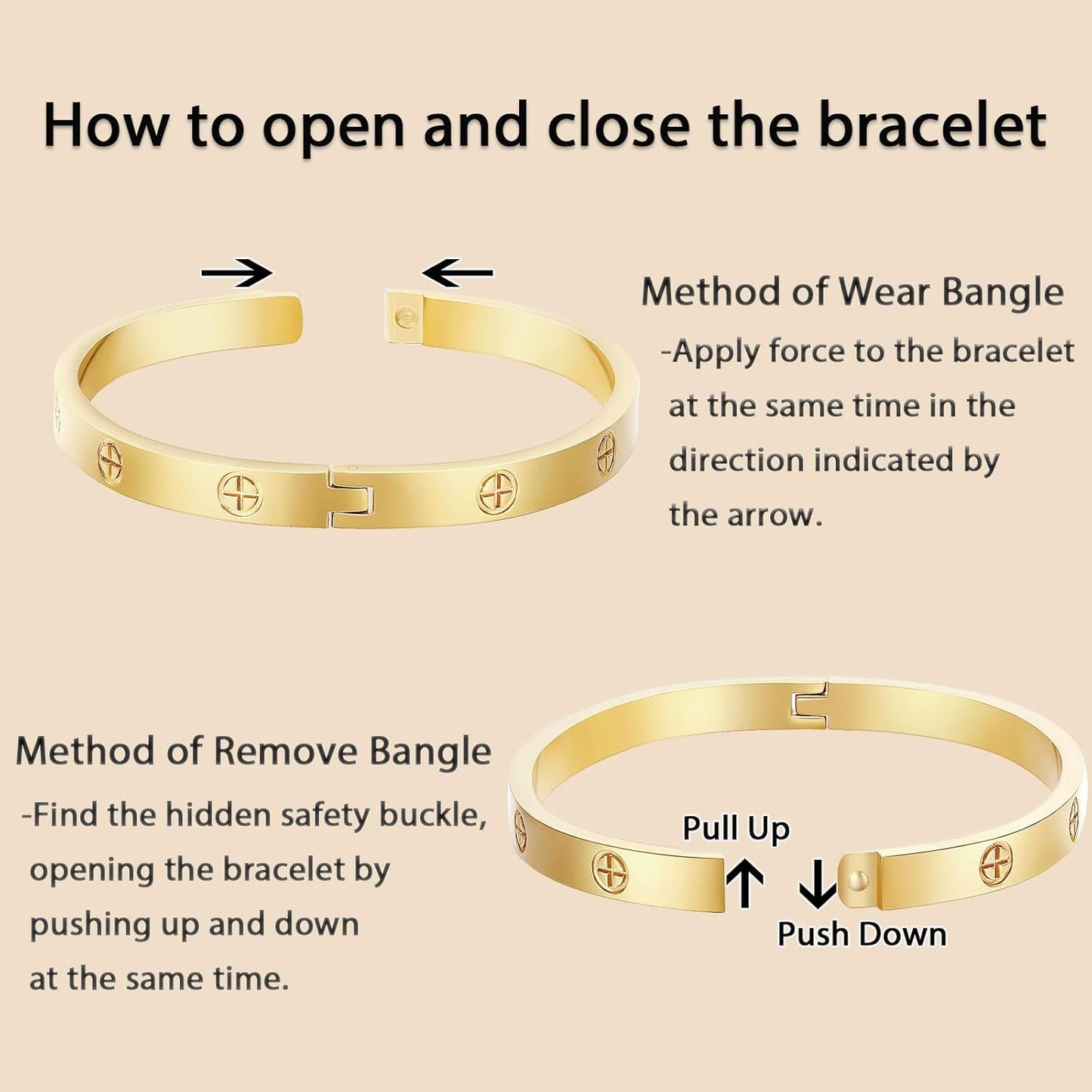 18K Gold-Plated Love Bangle Bracelets for Women, Silver Cross Bangle Bracelets, Waterproof Stainless Steel Friendship Jewelry, Valentines Christmas Birthday Gifts for Her