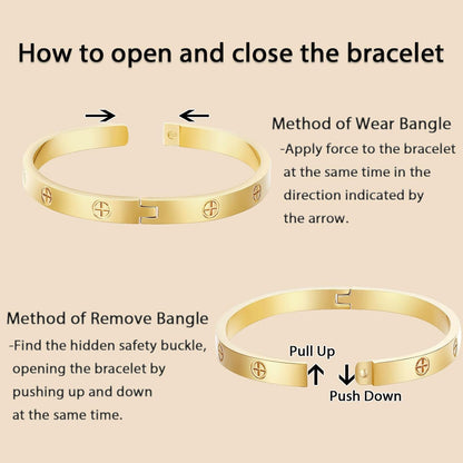 18K Gold-Plated Love Bangle Bracelets for Women, Silver Cross Bangle Bracelets, Waterproof Stainless Steel Friendship Jewelry, Valentines Christmas Birthday Gifts for Her