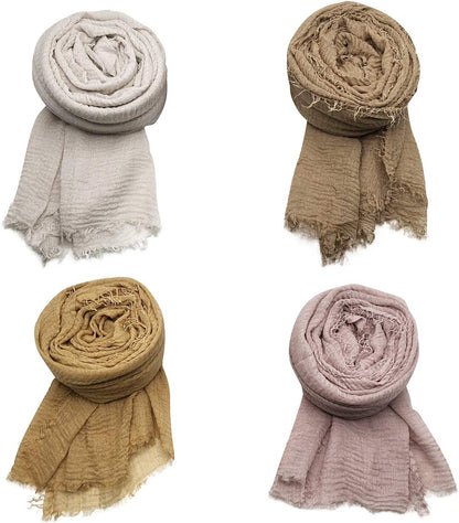 Manshu 4PCS Women'S Soft Cotton Hemp Shawl & Wrap, Long Scarf & Head Scarf
