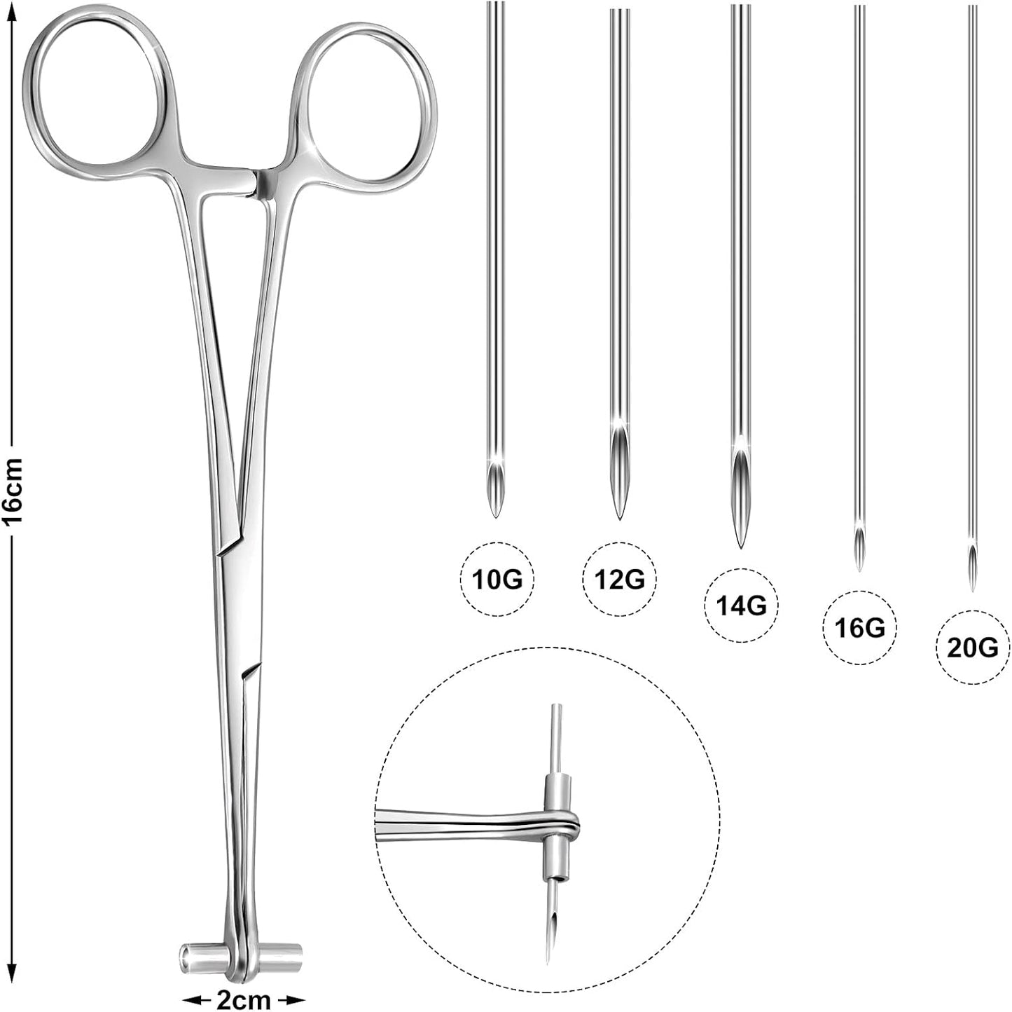 41 Pieces Body Piercing Tool Kit Include Septum Forceps Clamp Pliers 20 Pcs 316L Stainless Steel Piercing Needles and 20 Pcs Nose Ring Hoop Jewelry for Ear Lip Belly Navel Tongue (Classic Style)