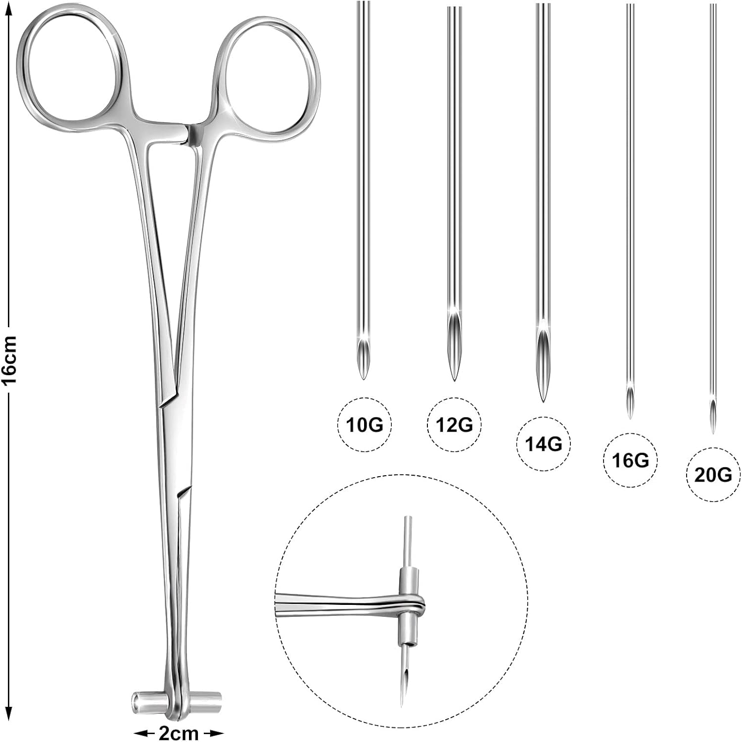 41 Pieces Body Piercing Tool Kit Include Septum Forceps Clamp Pliers 20 Pcs 316L Stainless Steel Piercing Needles and 20 Pcs Nose Ring Hoop Jewelry for Ear Lip Belly Navel Tongue (Classic Style)