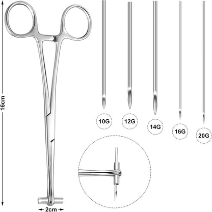 41 Pieces Body Piercing Tool Kit Include Septum Forceps Clamp Pliers 20 Pcs 316L Stainless Steel Piercing Needles and 20 Pcs Nose Ring Hoop Jewelry for Ear Lip Belly Navel Tongue (Classic Style)