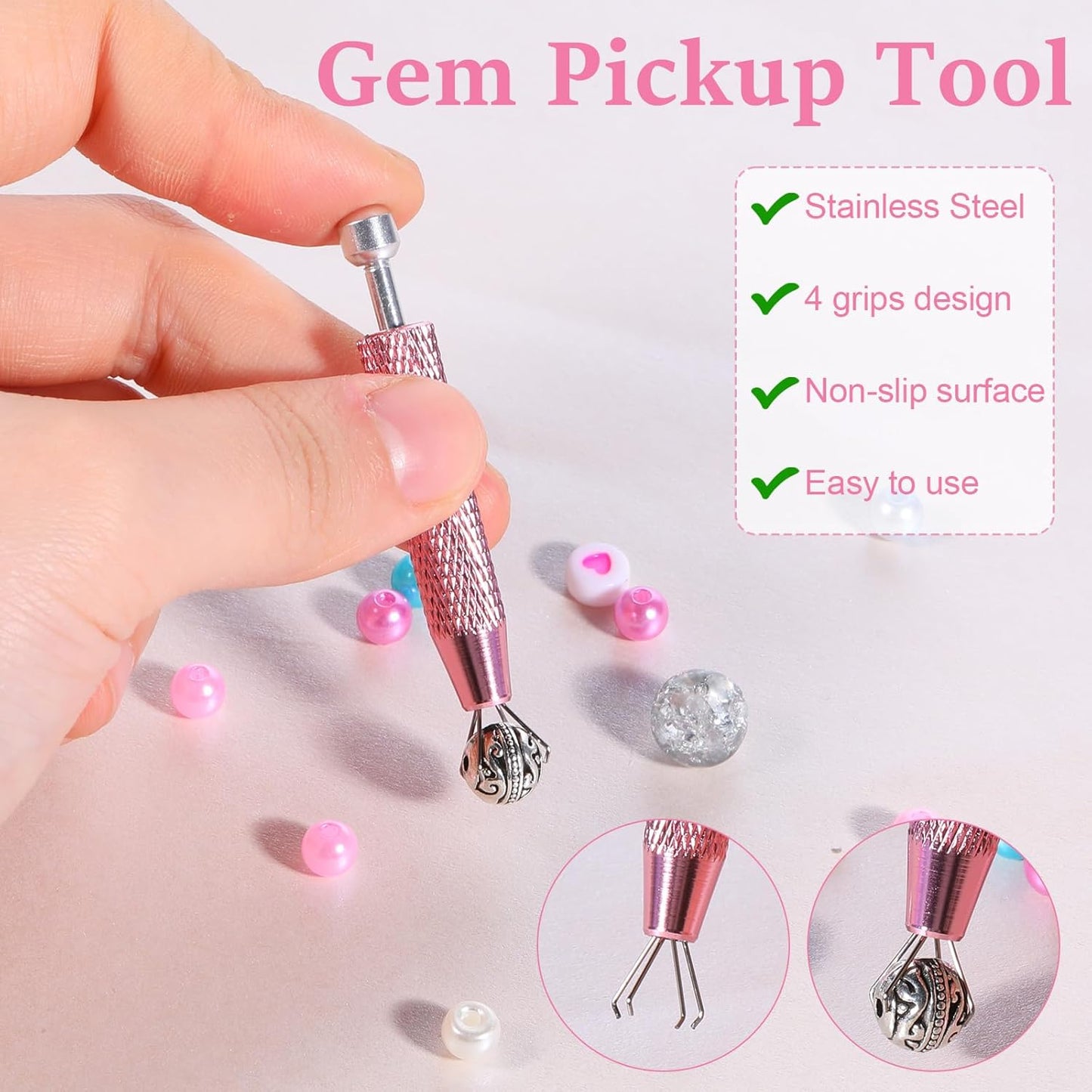 Cobee 2 Pcs Piercing Ball Grabber Tool, Piercing Changing Tools 4-Claw Pick up Piercing Ball Holder, Gem Tweezers Piercing Jewelry for Jewelry Craft Small Parts Pickup(Silver+Pink)
