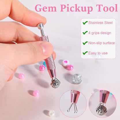 Cobee 2 Pcs Piercing Ball Grabber Tool, Piercing Changing Tools 4-Claw Pick up Piercing Ball Holder, Gem Tweezers Piercing Jewelry for Jewelry Craft Small Parts Pickup(Silver+Pink)