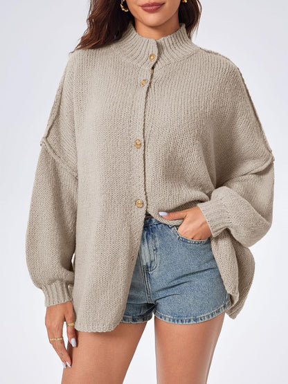 Long lantern sleeve detail on women's knit sweater