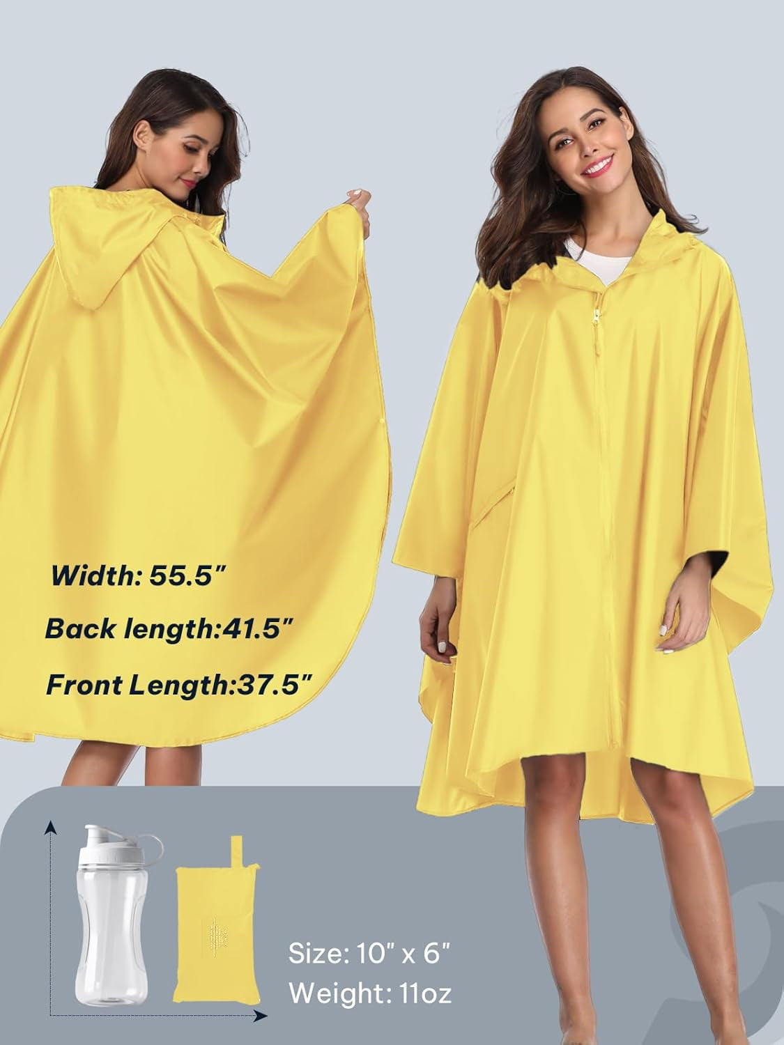 Detail of hood and pocket placement on rain poncho