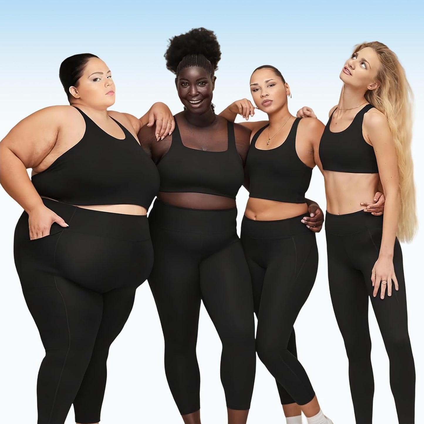 Model in XXL-4XL high-waisted leggings during gym workout session