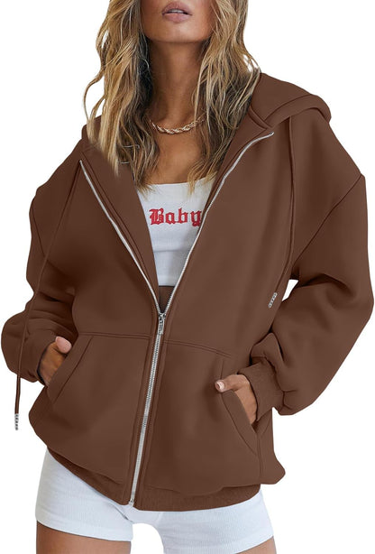 EFAN Women'S Drawstring Zip up Cute Hoodies Fall Jacket Oversized Casual Sweatshirts with Pocket