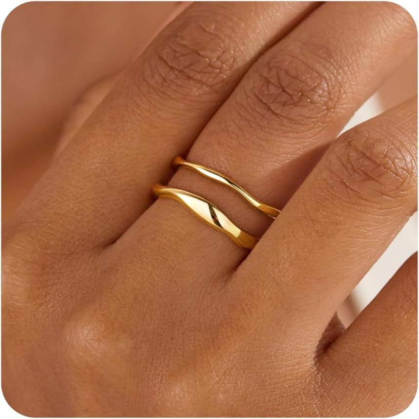 Stackable Gold Rings for Women Non Tarnish, Dainty 14K Gold Plated Chunky Stacking Rings Trendy Statement Pinky Thumb Rings Engagement Eternity Wedding Band Ring Stacking Gold Jewelry Size 4 5 6 7 8 9 10 11