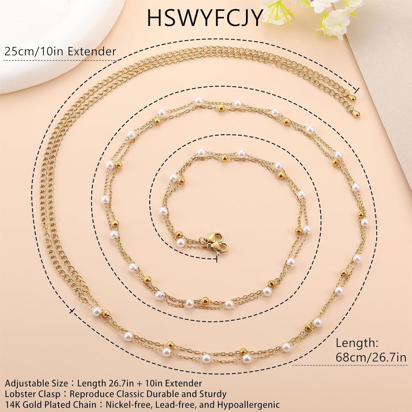 1PCS/2PCS Gold Waist Chain for Women - Adjustable Belly Chain Jewelry Accessories for Sexy Bikini, Waterproof Layered Summer Body Belt Chains for Beach, Party, 26.7"+9.8" Extender