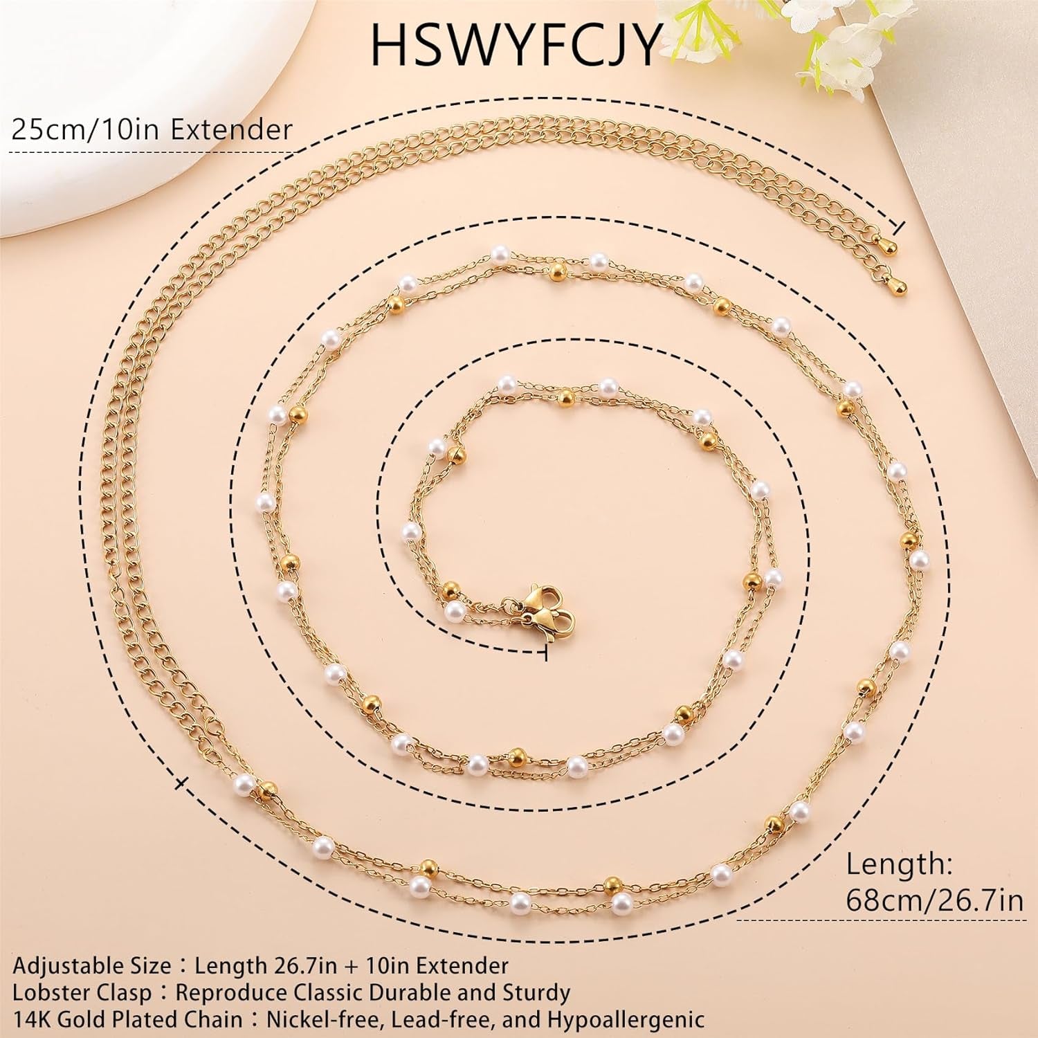 1PCS/2PCS Gold Waist Chain for Women - Adjustable Belly Chain Jewelry Accessories for Sexy Bikini, Waterproof Layered Summer Body Belt Chains for Beach, Party, 26.7"+9.8" Extender