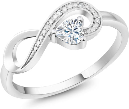 Gem Stone King Infinity Ring for Women | 10K White Gold | 4MM Heart Gemstone Birthstone and White Diamond Accent | Heart Shape Wedding Engagement Anniversary Promise Ring for Women