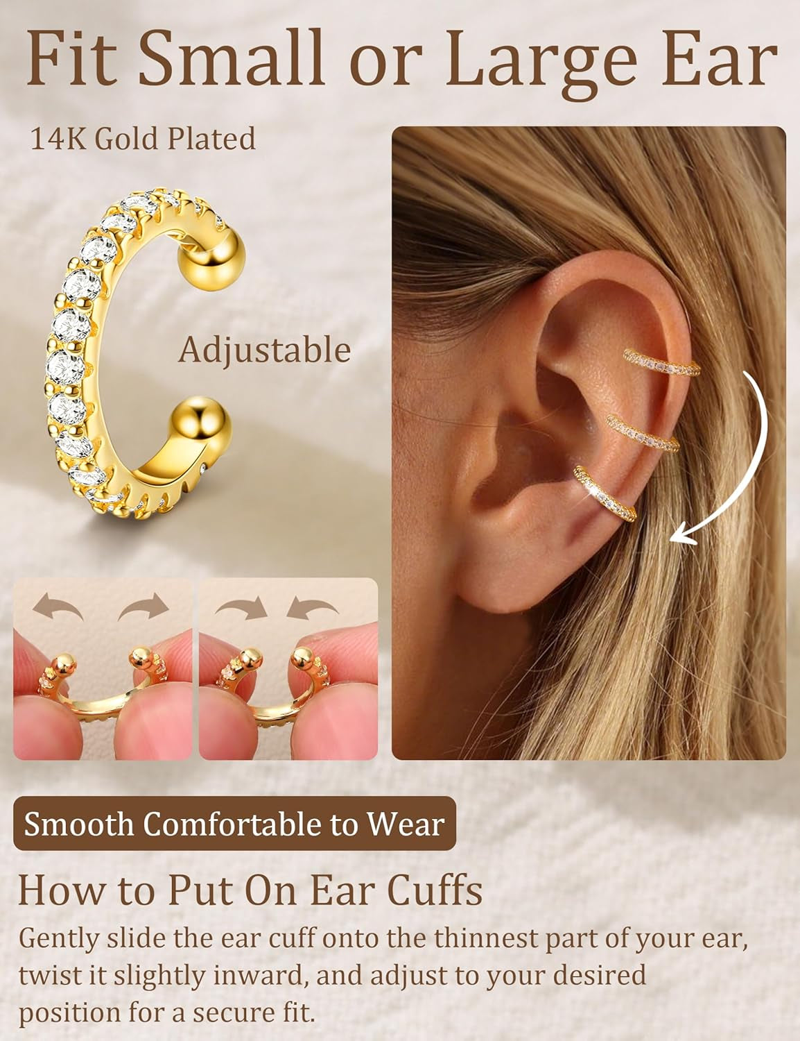 9 Pcs 14K Gold/Silver Plated Ear Cuff Non Piercing Earrings for Women Men - Ear Cuffs Earring Non Pierced Ears Adjustable Clip on Trendy Fake Cartilage Conch Helix Jewelry Set with 5A CZ