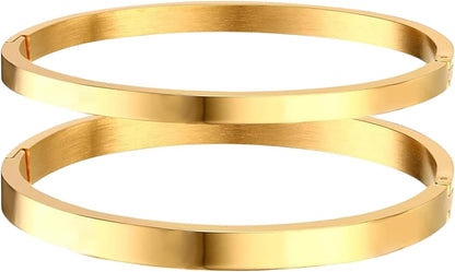 Gold Bangle Bracelets for Women, Trendy Dainty 14K Gold Plated Oval Bangles Stocking Stuffers for Women, Stackable Friendship Bracelets Love Bangle Christmas Birthday Gifts