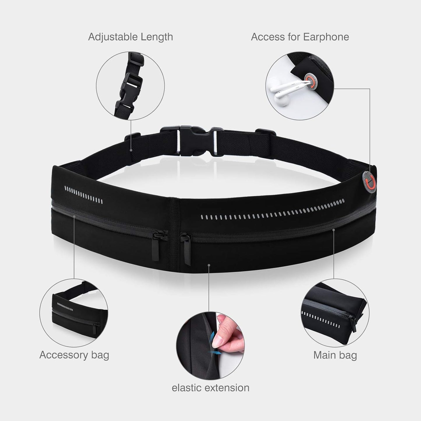 Close-up of secure buckle and adjustable strap on slim fitness waist belt