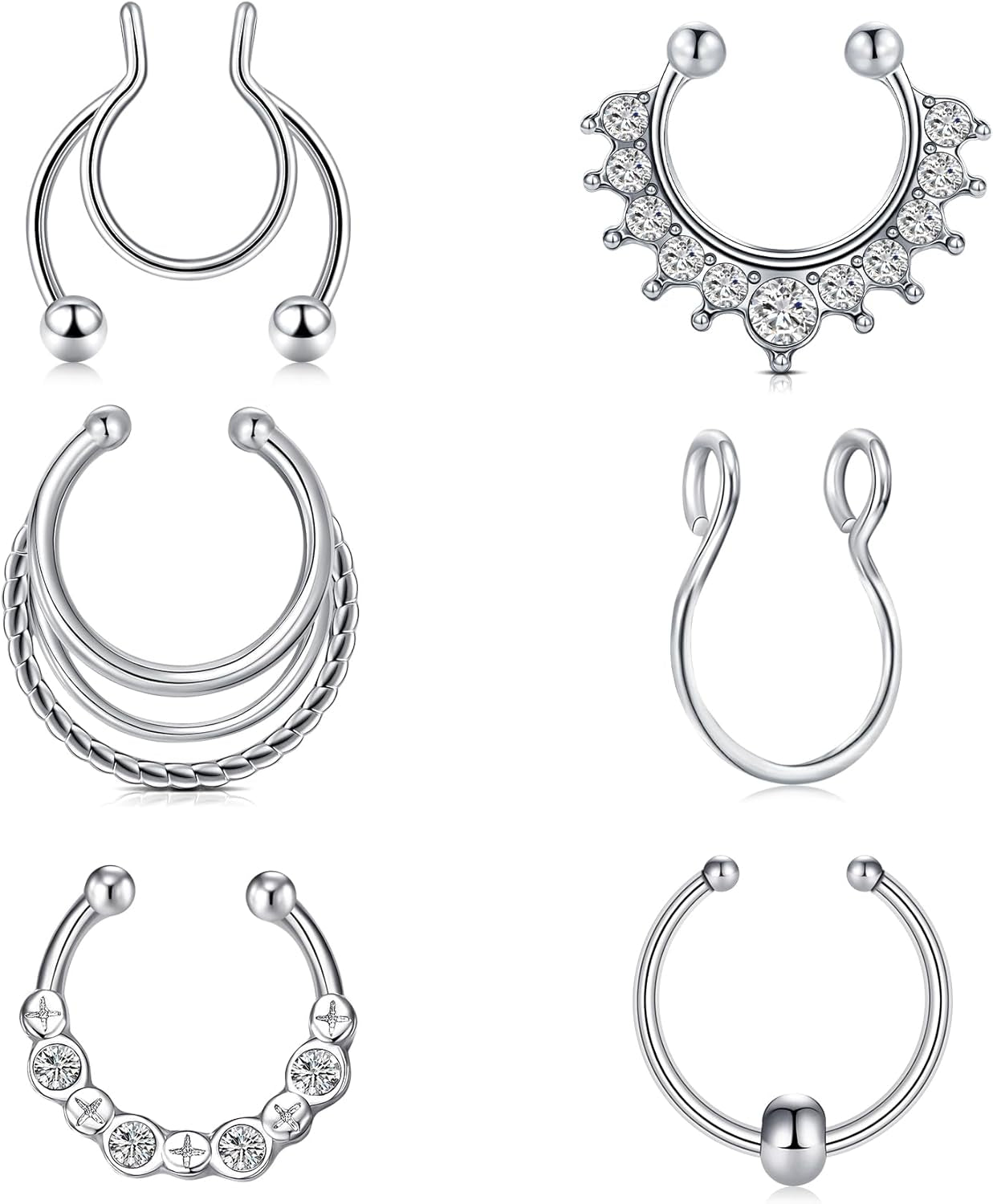 QWALIT Fake Septum Ring Fake Septum Piercing Faux Septum Nose Rings Fake Nose Ring Septum Fake Septum Nose Ring Clip on Septum Nose Ring Faux Septum Piercing Fake Septum Hoop Fake Septum Jewelry