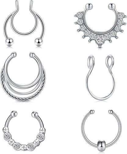 QWALIT Fake Septum Ring Fake Septum Piercing Faux Septum Nose Rings Fake Nose Ring Septum Fake Septum Nose Ring Clip on Septum Nose Ring Faux Septum Piercing Fake Septum Hoop Fake Septum Jewelry