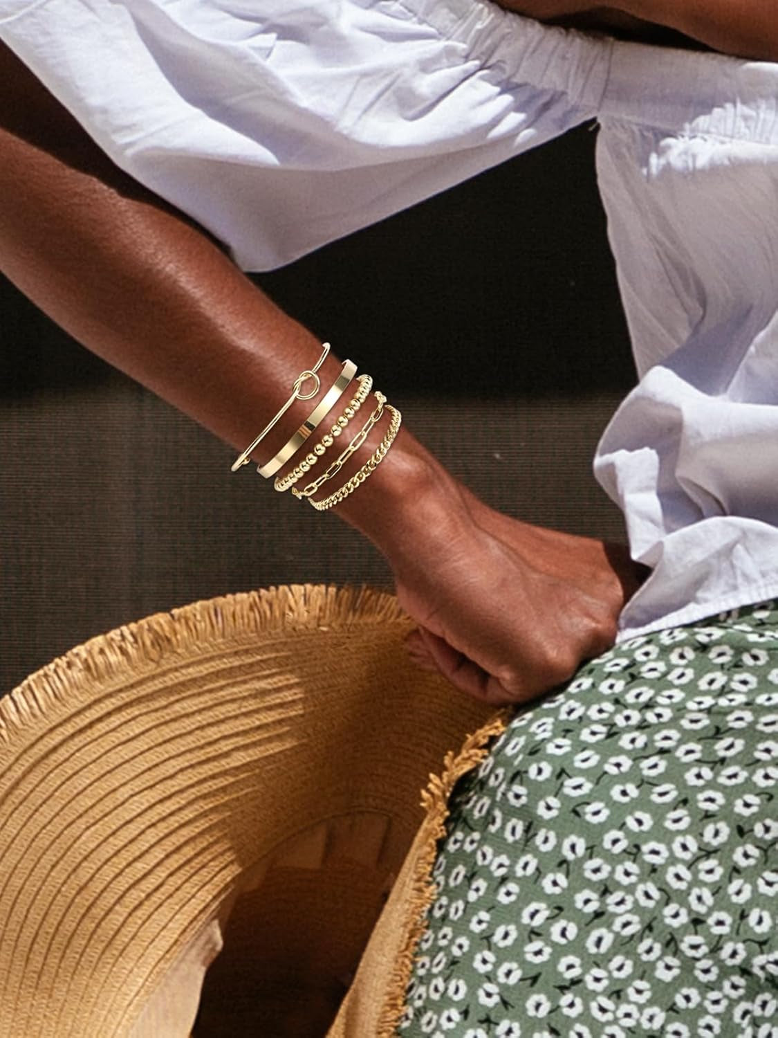 Piercingj Stackable Bracelet Set for Women Dainty Gold Beaded Chain Cuban Link Bracelets Layered Paperclip Love Knot Cuff Bangle Pulsera Jewelry