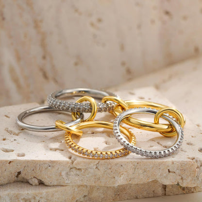 Gold cubic zirconia stackable ring set in gift box