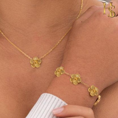 Highspark Four Leaf Jewelry Set for Women | Designer Clover Necklace Earrings Bracelet Set | Lovely Gift