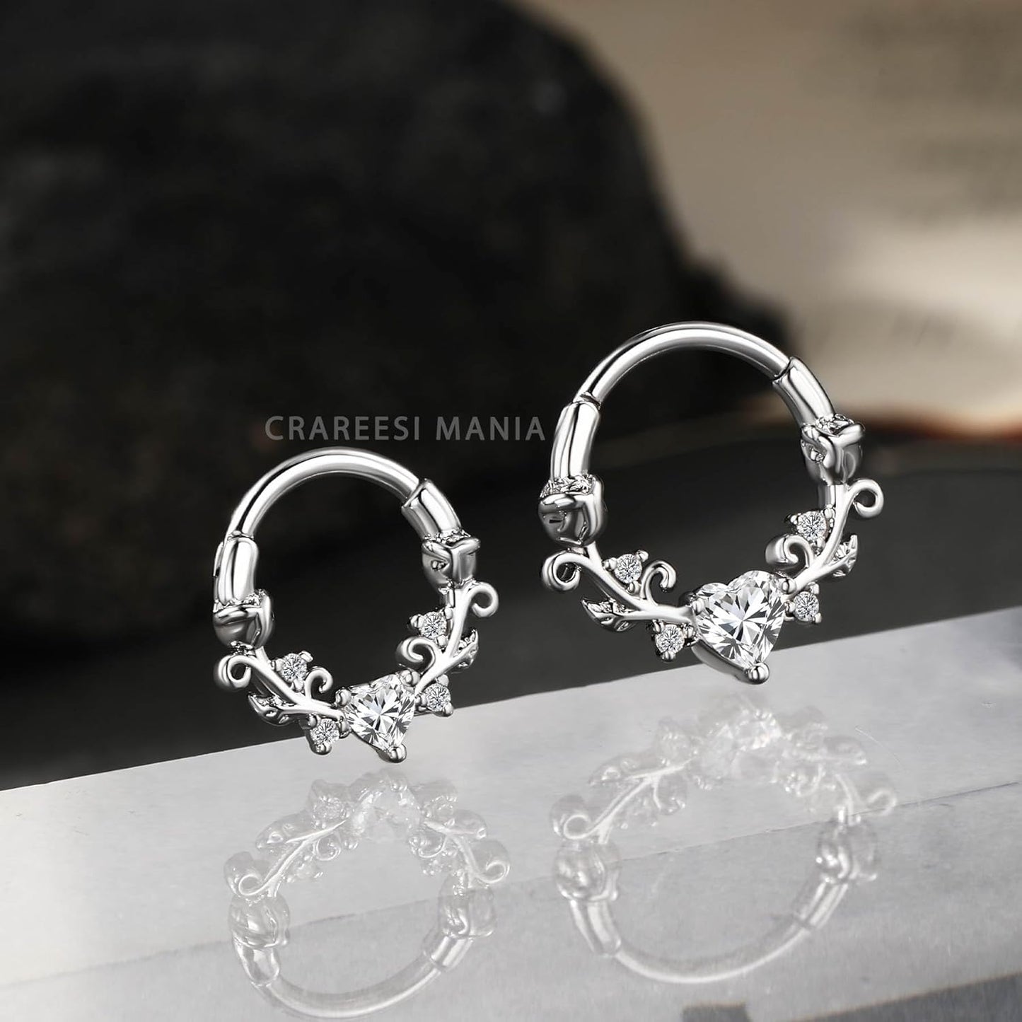 CM Crareesi Mania Rose Septum Rings 16G Septum Piercing Jewelry 316L Stainless Steel Daith Piercing Jewelry Heart Daith Earrings for Women