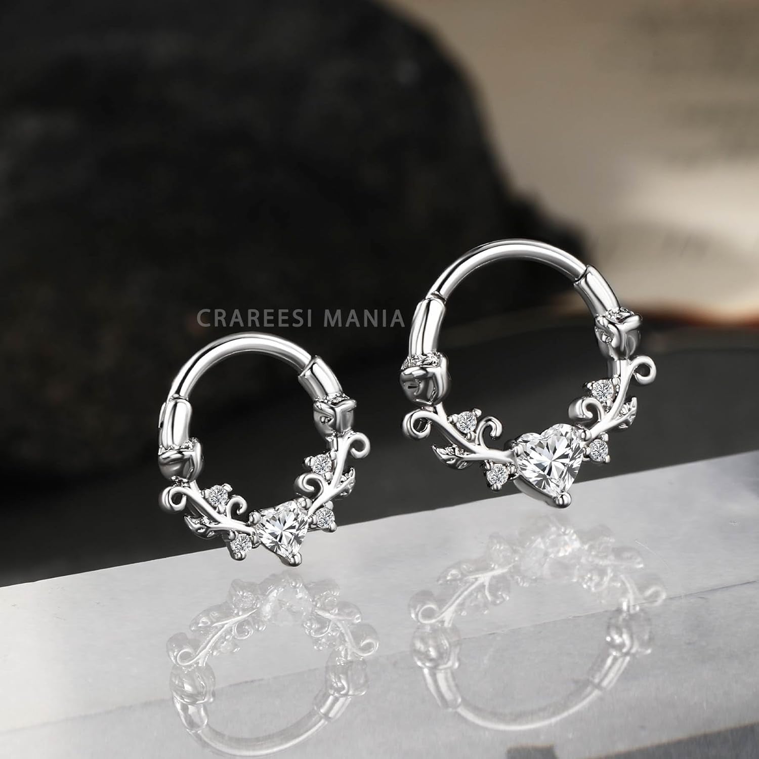 CM Crareesi Mania Rose Septum Rings 16G Septum Piercing Jewelry 316L Stainless Steel Daith Piercing Jewelry Heart Daith Earrings for Women
