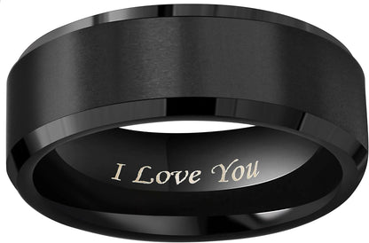 Crownal 4Mm 6Mm 8Mm Black/Silver/Gunmetal/Gold Tungsten Wedding Couple Bands Rings Men Women Matte Brushed Finish Center Engraved "I Love You" Size 4 to 17