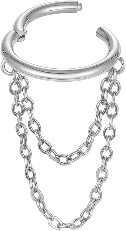 16G Titanium Cartilage Earrings Hoop 7Mm 9Mm Helix Piercing Jewelry with Single/Double/Triple Chains Hypoallergenic Hinged Clicker