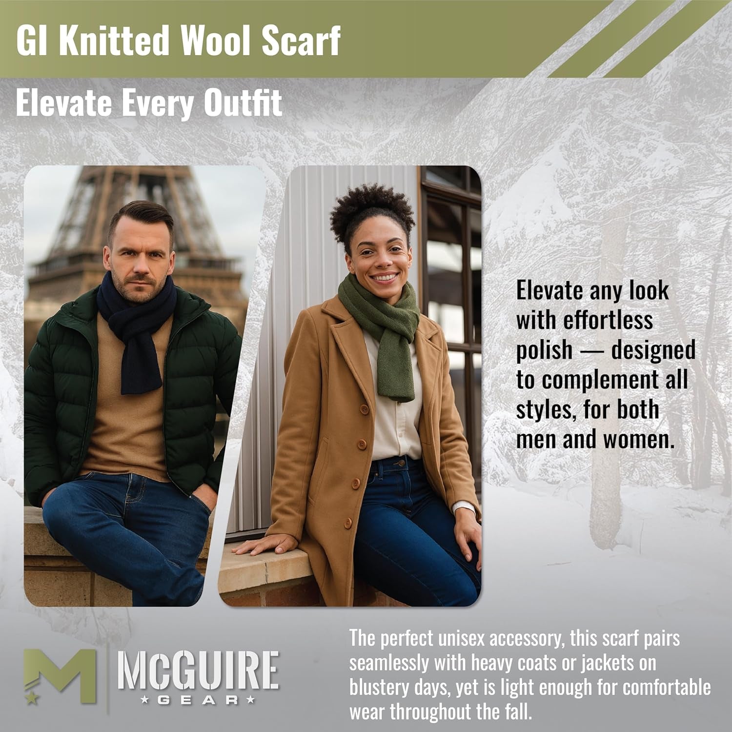 M MCGUIRE GEAR Genuine US Army Military GI 100% Wool Warm Winter Scarf, Made in USA