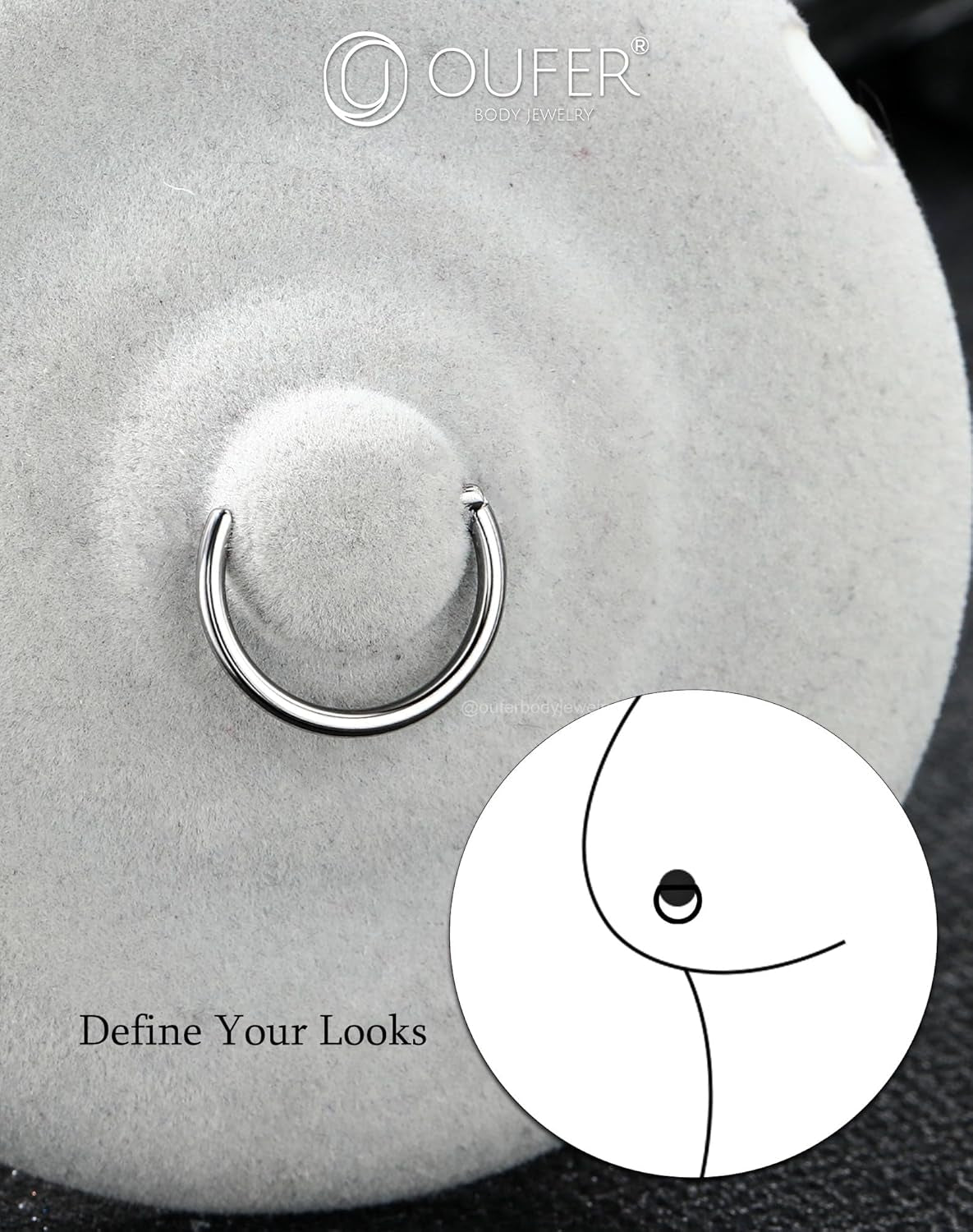 OUFER 2PCS Titanium Nipple Rings, D-Shaped Nipple Piercing Jewelry, 14G Clicker Septum Daith Lightweight Body Piercing Jewelry for Women Men 14MM