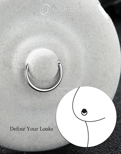 OUFER 2PCS Titanium Nipple Rings, D-Shaped Nipple Piercing Jewelry, 14G Clicker Septum Daith Lightweight Body Piercing Jewelry for Women Men 14MM