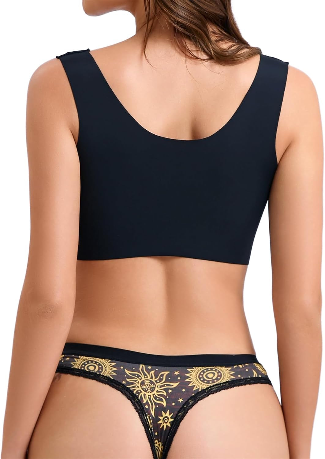 Celestial print thong underwear laid flat showing sun moon stars pattern