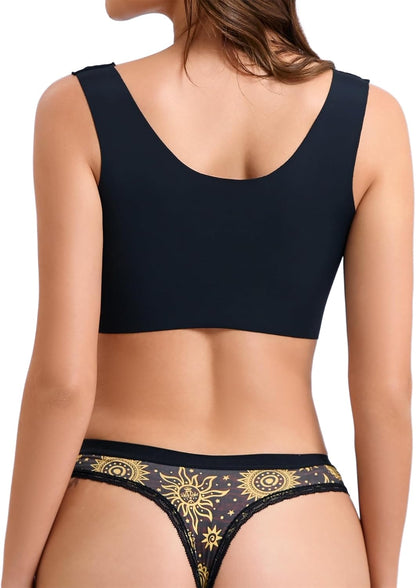 Celestial print thong underwear laid flat showing sun moon stars pattern
