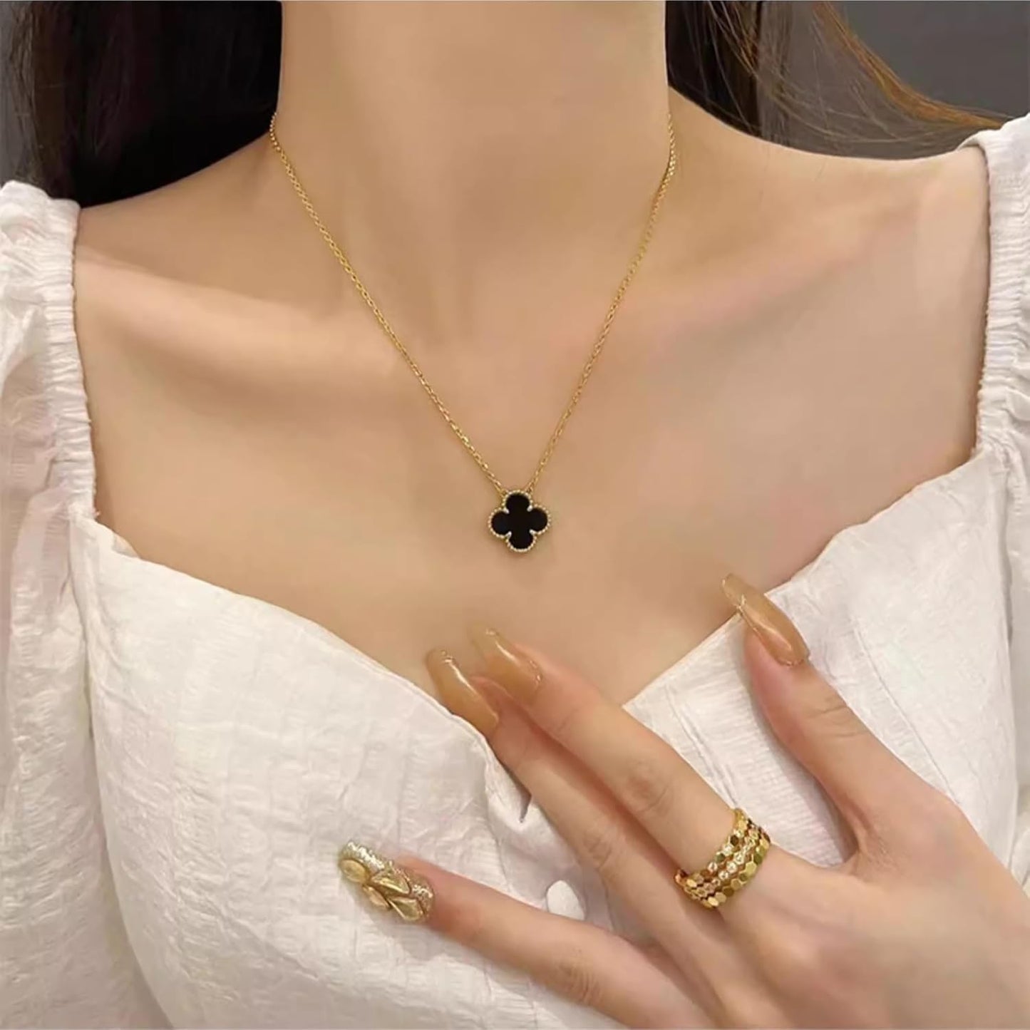 Clover Pendant Necklace Set for Women 18K Gold Plated Four Leaf Clover Necklace Lucky Simple Jewelry Gifts for Women 3Pcs