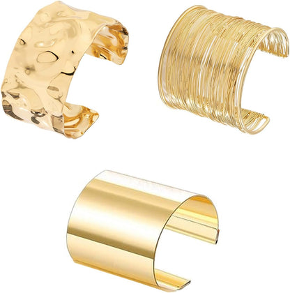 3PCS Chunky Gold Cuff Bracelets for Women Gold Statement Bangle Bracelets Set Arm Cuff Upper Arm Punk Jewelry