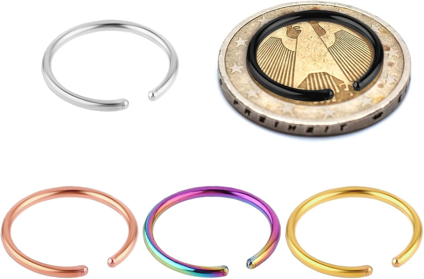 10Pcs Fake Nose Ring Hoop, Stainless Steel Nose Piercings, Fake Septum Ring Non Pierced Lip Rings Jewelry for Women Men