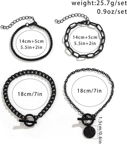 4Pcs Goth Black Stackable Bracelets Set for Women Gothic Statement Gold Coin OT Buckle Bracelet Vintage Paperclip Chain Y2K Party Hallowmas Jewelry Gifts