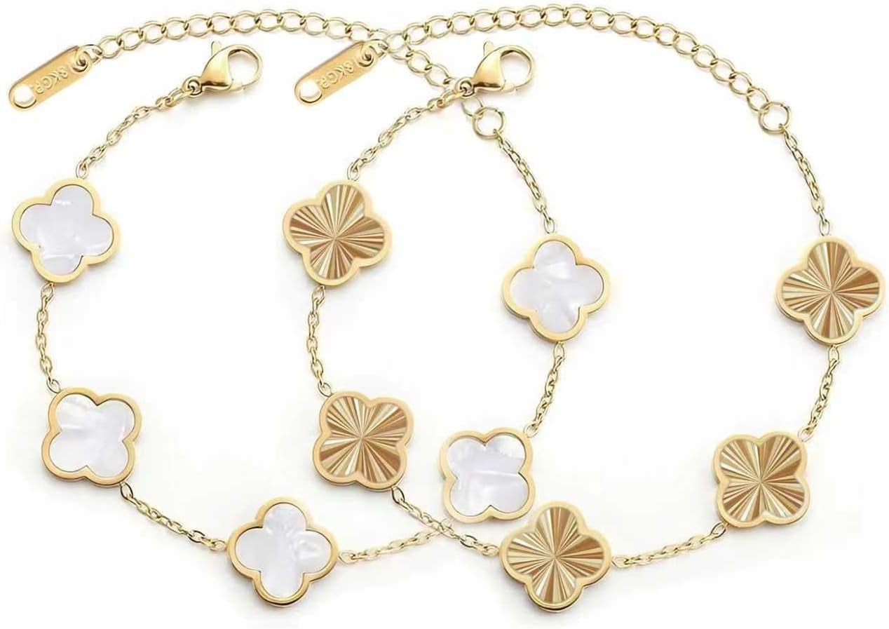 18K Gold Plated Clover Bracelet for Women Lucky Four Leaf Flower Dupe Bracelet Set Trendy Jewelry Birthday Gifts for Women/Mom/Friends/Sister/Besties