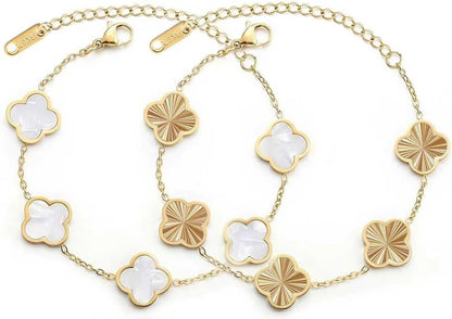18K Gold Plated Clover Bracelet for Women Lucky Four Leaf Flower Dupe Bracelet Set Trendy Jewelry Birthday Gifts for Women/Mom/Friends/Sister/Besties