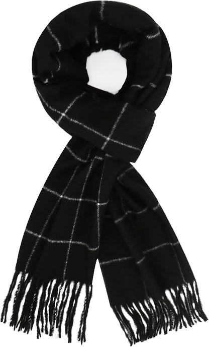 Plaid Scarf for Women Men, Lightweight Classic Tartan Tassel Scarves Fashion Warm Winter Chunky Scarf Cold Weather