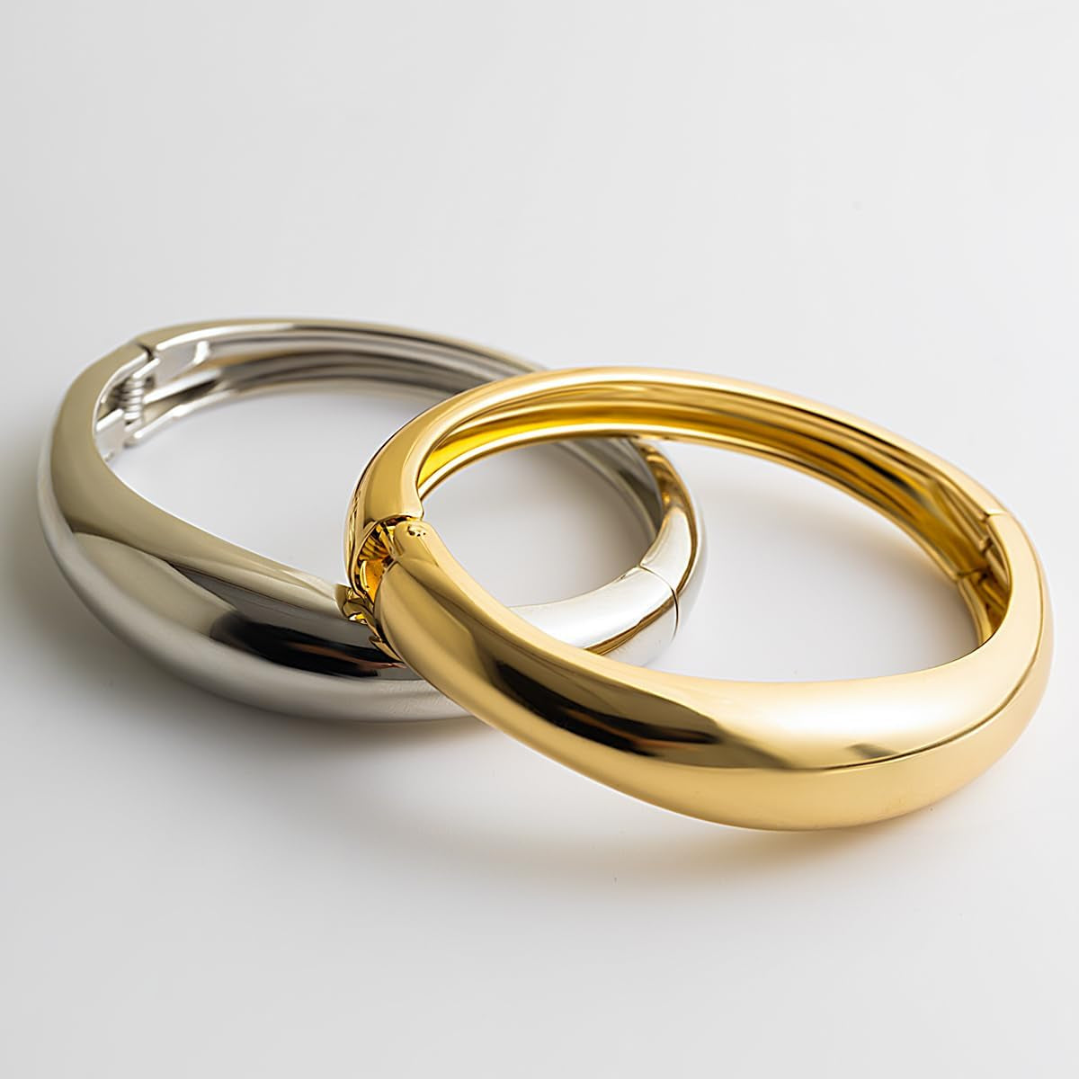 Gold Bangle Bracelets for Women Silver Plated Wide Wire Chunky Cuff Bracelets Trendy Hinged Cuff Open Wide Chunky Silver Bracelet Irregular Minimalist Bangle Jewelry