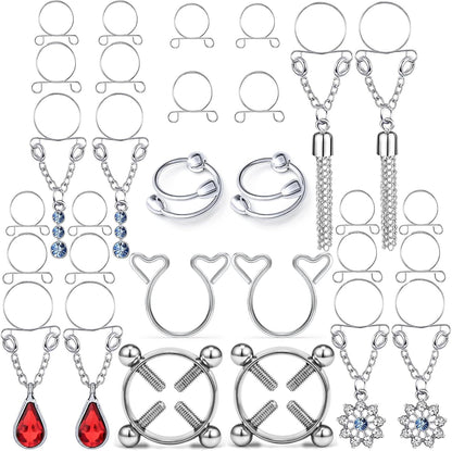 Fake nipple piercing rings non-piercing clip-on jewelry