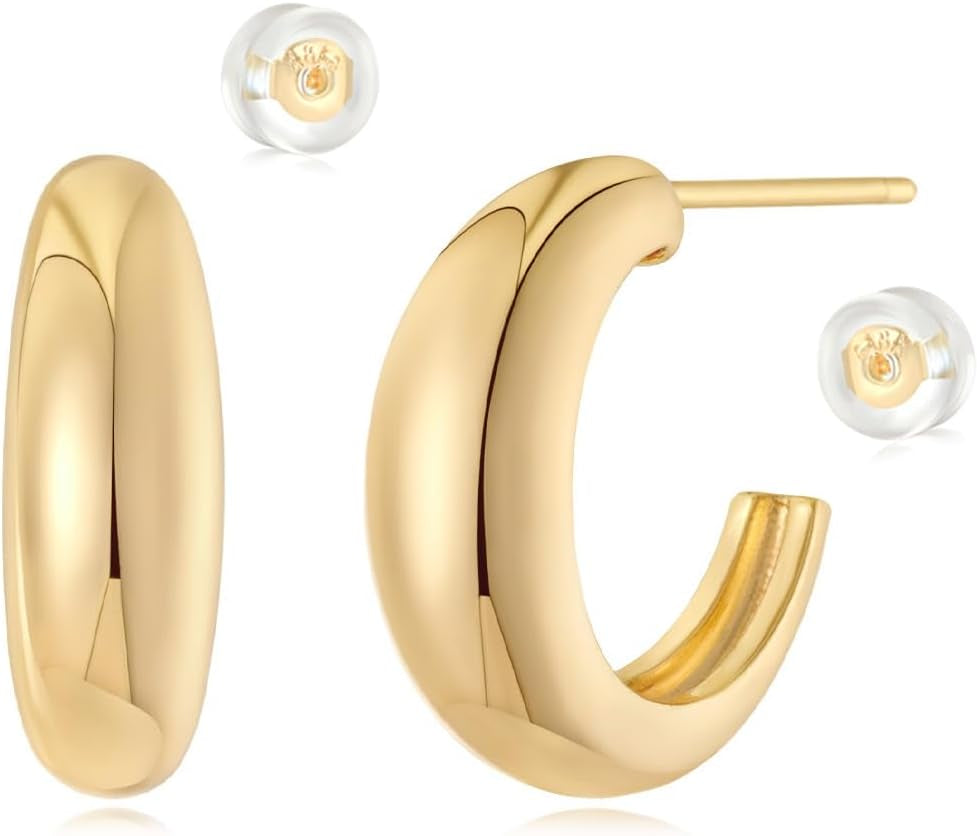 MYEARS Women Hoop Earrings Gold 14K Gold Filled Small Simple Handmade Hypoallergenic Everyday Illusion Jewelry