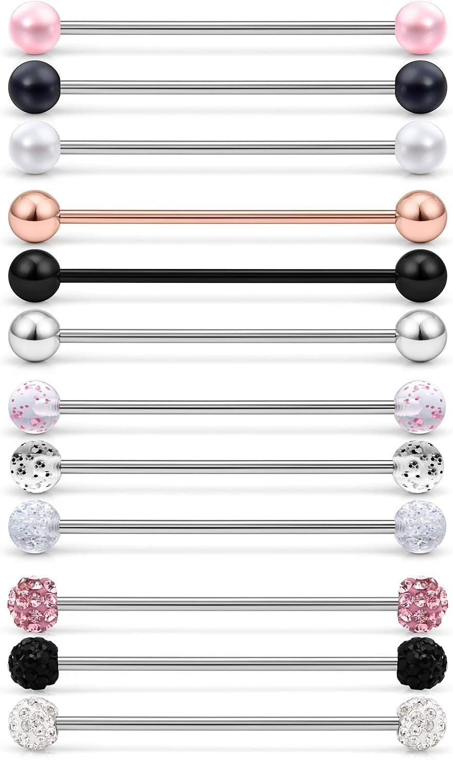 Ruifan 6-12PCS 14 Gauge Industrial Barbell Cartilage Earring Body Piercing Jewelry 35Mm 38Mm 40Mm