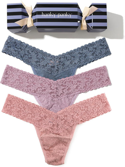 Hanky Panky Signature Lace Low Rise Thongs for Women: Winter Holiday Edition | Lacy Lingerie Underwear | One Size (4-14)