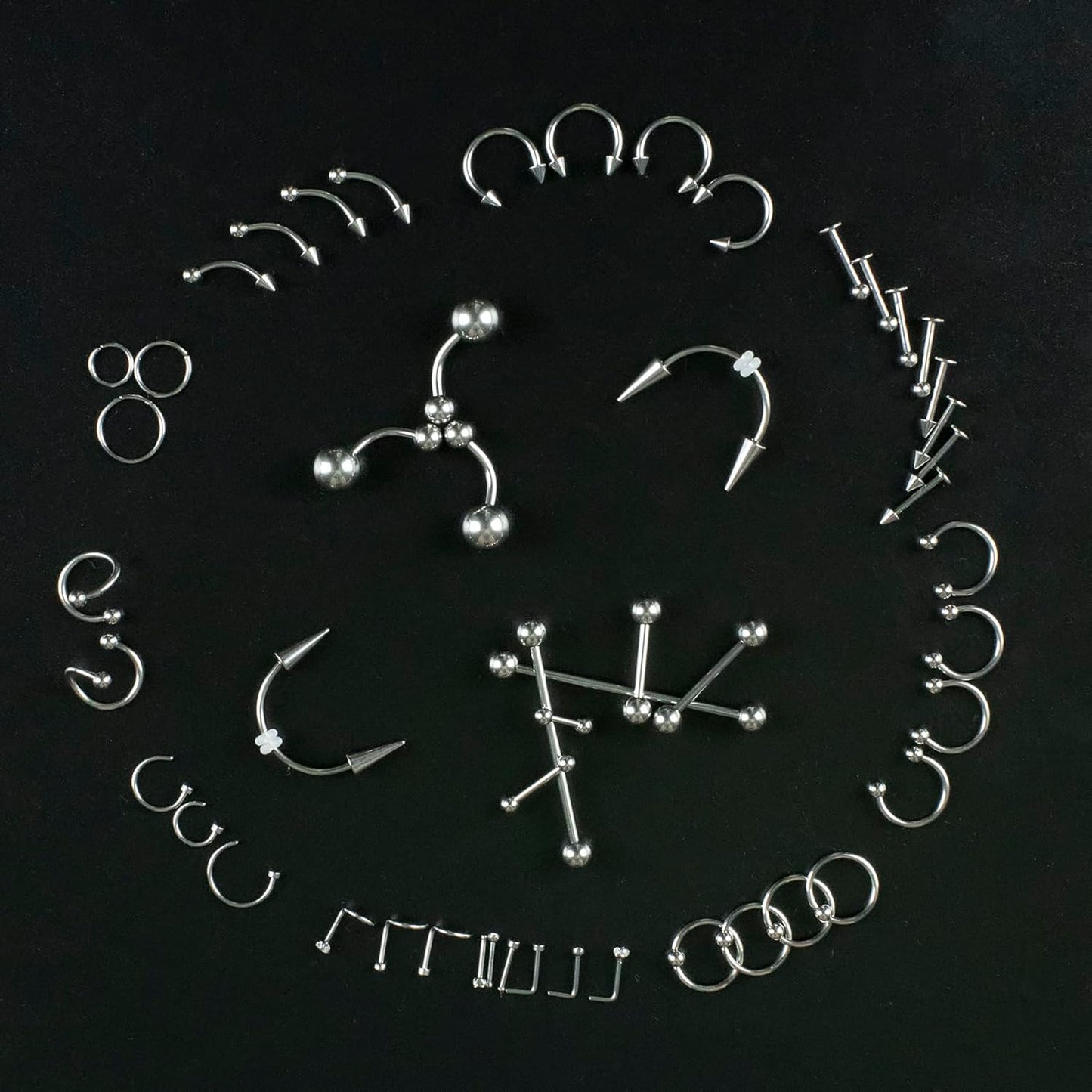 94PCS Mixed-Pack Piercing Kits for All Body Piercings Stainless Steel 14G 16G 20G Jewelry and Needle with Tools Nose Septum Lip Ear Belly Button Cartilage Tragus